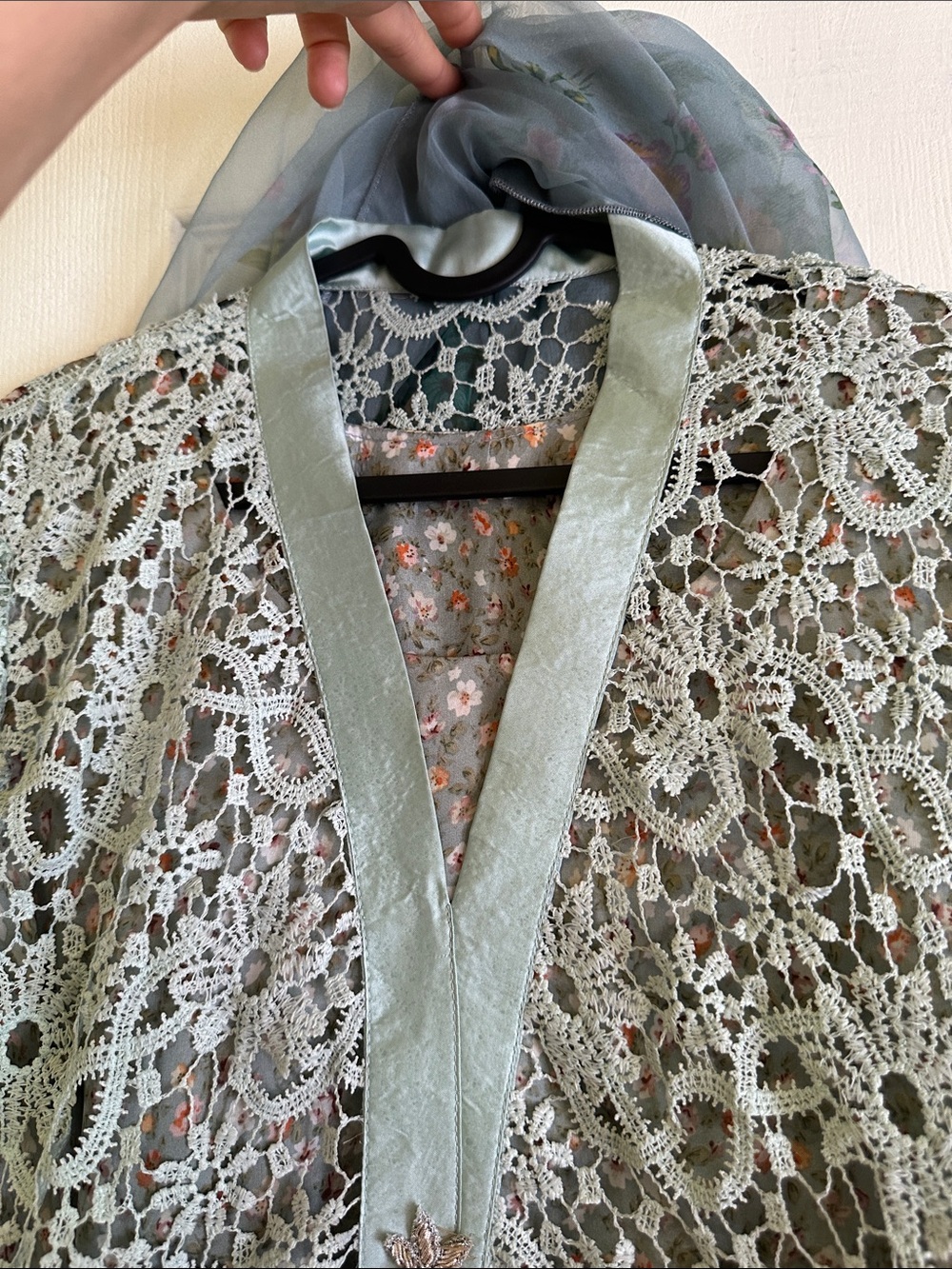 Embroidered Mint Green Lace Overlay Dress - Picture 7 of 14